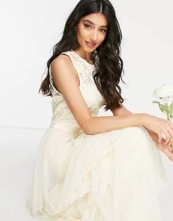 Y.A.S Bridal Maxi Dress With Lace Top And Tulle Tiered Skirt In Ivory For Women -Women's Y.A.S Sales Shop unnamed file 777