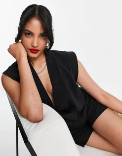 Y.A.S Wrap Front Playsuit In Black For Women 9 Y.A.S Wrap Front Playsuit In Black For Women -Women's Y.A.S Sales Shop unnamed file 8