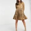 Y.A.S Mini Dress With Gathered Tiering In Camel For Women Warm Taupe -Women's Y.A.S Sales Shop unnamed file 800