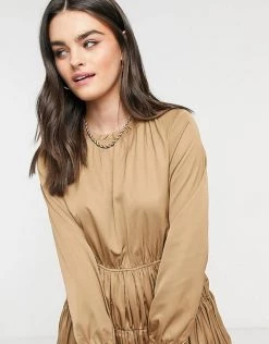 Y.A.S Mini Dress With Gathered Tiering In Camel For Women Warm Taupe -Women's Y.A.S Sales Shop unnamed file 802