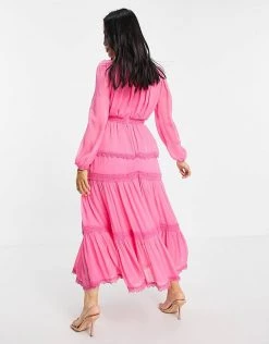Y.A.S Petite Pleated Tiered Maxi Dress In Bright Pink For Women -Women's Y.A.S Sales Shop unnamed file 823