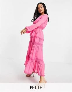 Y.A.S Petite Pleated Tiered Maxi Dress In Bright Pink For Women -Women's Y.A.S Sales Shop unnamed file 824