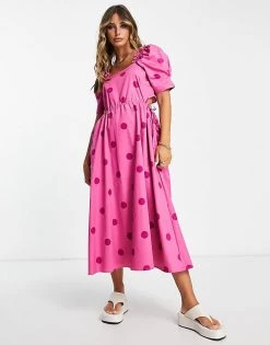 Y.A.S Cut Out Puff Sleeve Midi Dress In Bright Pink Spot For Women 10 Y.A.S Cut Out Puff Sleeve Midi Dress In Bright Pink Spot For Women -Women's Y.A.S Sales Shop unnamed file 83