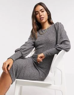 Y.A.S Knitted Midi Dress With High Neck In Grey For Women