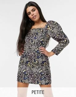 Y.A.S Petite Mini Dress With Square Neck And Balloon Sleeves In Black With Floral Embroidery For Women Multi -Women's Y.A.S Sales Shop unnamed file 844
