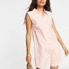 Y.A.S Petite Organic Cotton Sleeveless Mini Shirt Dress Peach Pink For Women -Women's Y.A.S Sales Shop unnamed file 850