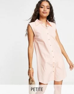 Y.A.S Petite Organic Cotton Sleeveless Mini Shirt Dress Peach Pink For Women -Women's Y.A.S Sales Shop unnamed file 854
