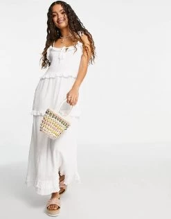 Y.A.S Petite Ruffle Detail Maxi Dress In White For Women -Women's Y.A.S Sales Shop unnamed file 858