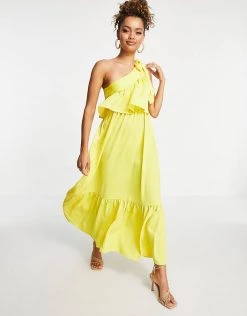 Y.A.S Petite One Shoulder Midi Dress In Lemon For Women -Women's Y.A.S Sales Shop unnamed file 863