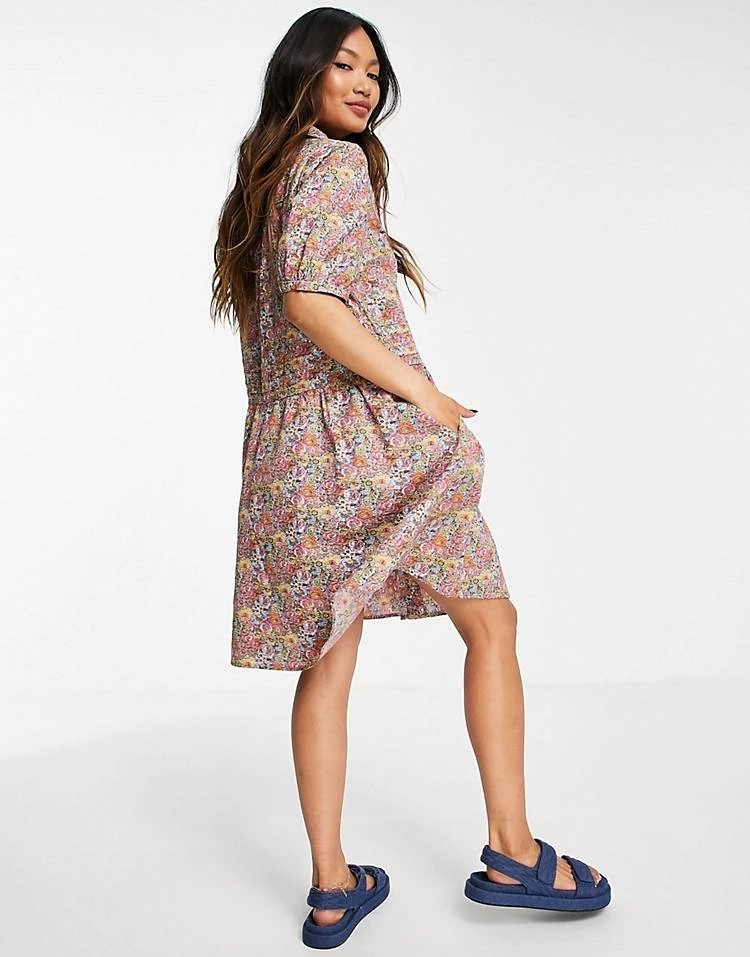 Y.A.S Organic Cotton Mini Shirt Dress With Volume Skirt In Floral Print For Women 4 Y.A.S Organic Cotton Mini Shirt Dress With Volume Skirt In Floral Print For Women - Image 2