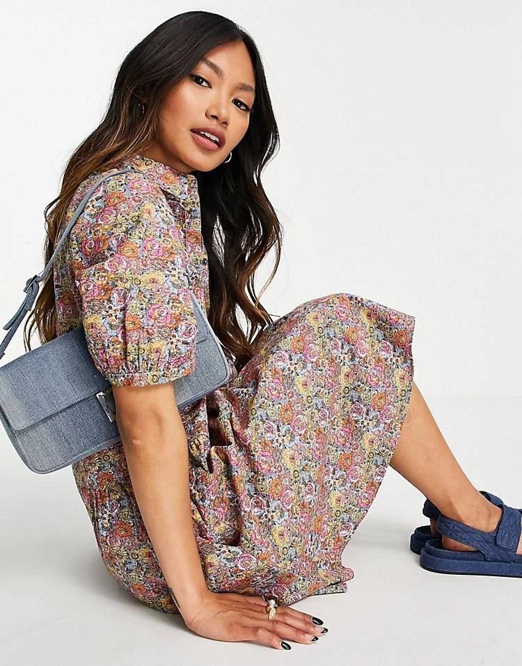 Y.A.S Organic Cotton Mini Shirt Dress With Volume Skirt In Floral Print For Women 6 Y.A.S Organic Cotton Mini Shirt Dress With Volume Skirt In Floral Print For Women - Image 4