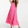Y.A.S Midi Sleeveless Dress With Tie Neck And Tiered Skirt In Pink For Women Fandango Pink 1 Y.A.S Midi Sleeveless Dress With Tie Neck And Tiered Skirt In Pink For Women Fandango Pink -Women's Y.A.S Sales Shop unnamed file 870