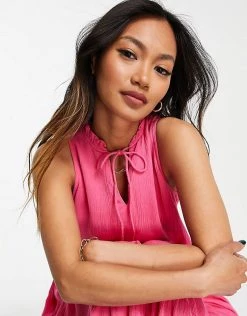 Y.A.S Midi Sleeveless Dress With Tie Neck And Tiered Skirt In Pink For Women Fandango Pink -Women's Y.A.S Sales Shop unnamed file 872