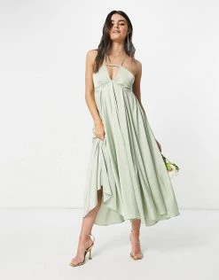 Y.A.S Bridesmaid Maxi Dress With Plunge Cross Front In Green For Women Seafoam Blue -Women's Y.A.S Sales Shop unnamed file 893