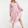 Y.A.S Petite Midi Dress In Pink Jacquard For Women -Women's Y.A.S Sales Shop unnamed file 895