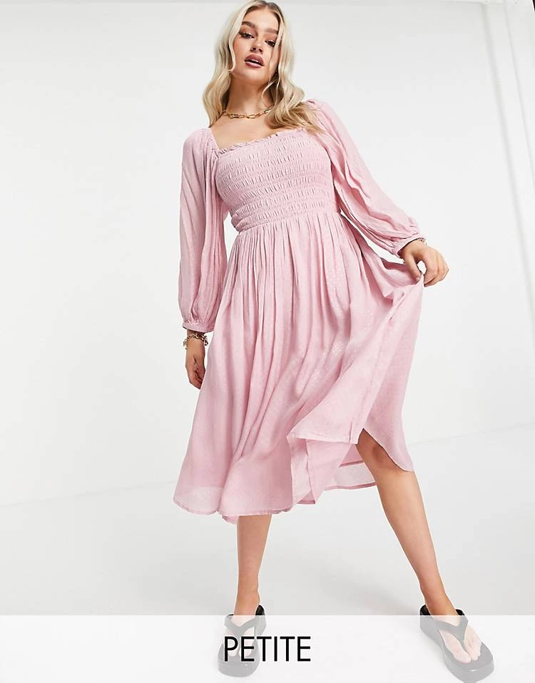 Y.A.S Petite Midi Dress In Pink Jacquard For Women 3 Y.A.S Petite Midi Dress In Pink Jacquard For Women