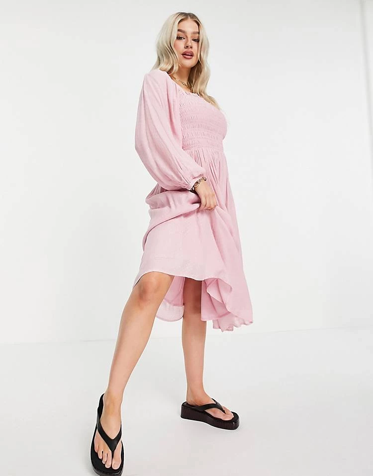 Y.A.S Petite Midi Dress In Pink Jacquard For Women 6 Y.A.S Petite Midi Dress In Pink Jacquard For Women - Image 4