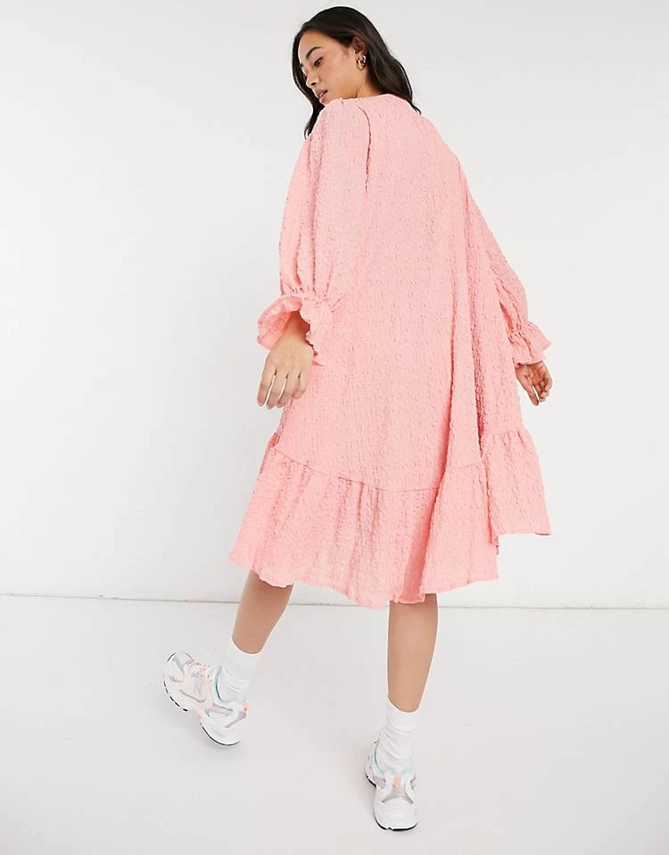 Y.A.S Textured Mini Smock Dress With Dipped Hem And V-neck In Pink For Women Pink Peony 4 Y.A.S Textured Mini Smock Dress With Dipped Hem And V-neck In Pink For Women Pink Peony - Image 2