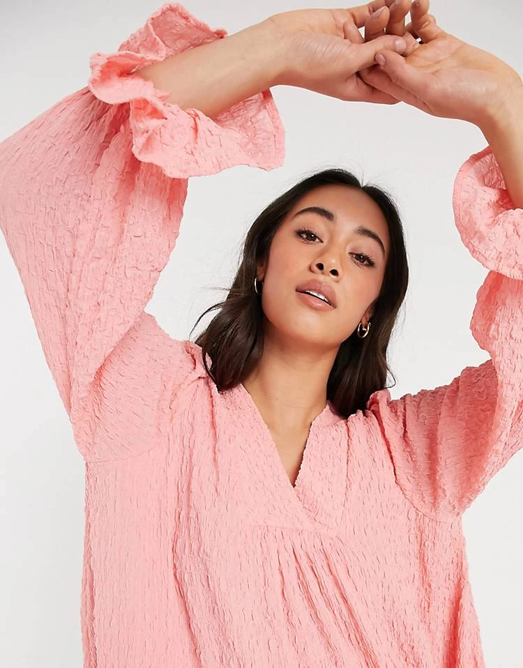 Y.A.S Textured Mini Smock Dress With Dipped Hem And V-neck In Pink For Women Pink Peony 5 Y.A.S Textured Mini Smock Dress With Dipped Hem And V-neck In Pink For Women Pink Peony - Image 3