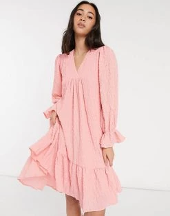 Y.A.S Textured Mini Smock Dress With Dipped Hem And V-neck In Pink For Women Pink Peony 11 Y.A.S Textured Mini Smock Dress With Dipped Hem And V-neck In Pink For Women Pink Peony -Women's Y.A.S Sales Shop unnamed file 909