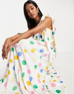 Y.A.S One Shoulder Tiered Maxi Dress In Confetti Polka Dot For Women Confetti Spot -Women's Y.A.S Sales Shop unnamed file 92