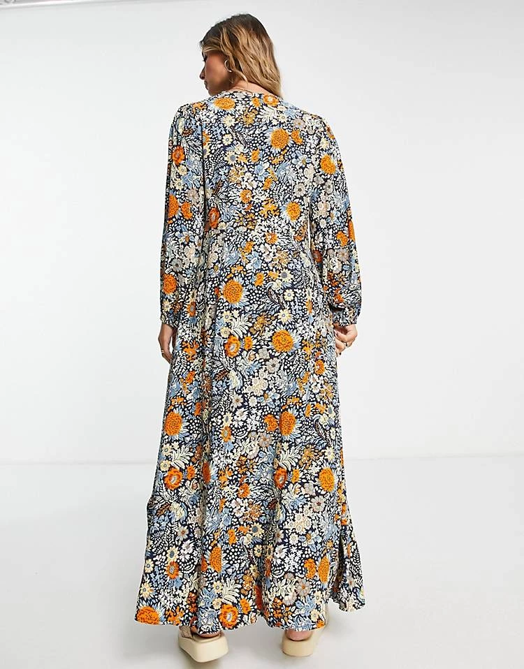 Y.A.S Long Sleeve V Neck Printed Floral Maxi Dress For Women Navy Blazer 4 Y.A.S Long Sleeve V Neck Printed Floral Maxi Dress For Women Navy Blazer - Image 2