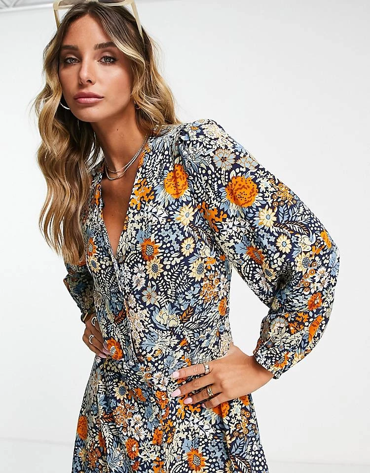 Y.A.S Long Sleeve V Neck Printed Floral Maxi Dress For Women Navy Blazer 5 Y.A.S Long Sleeve V Neck Printed Floral Maxi Dress For Women Navy Blazer - Image 3
