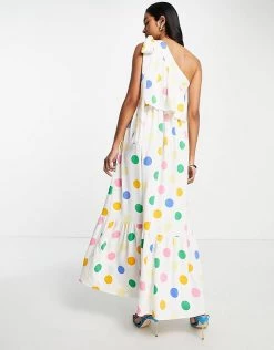 Y.A.S One Shoulder Tiered Maxi Dress In Confetti Polka Dot For Women Confetti Spot -Women's Y.A.S Sales Shop unnamed file 93