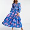 Y.A.S Long Sleeve Floral Maxi Dress In Blue For Women Strong Blue