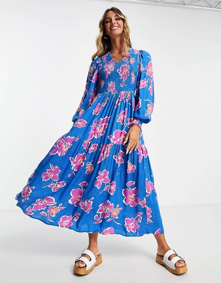 Y.A.S Long Sleeve Floral Maxi Dress In Blue For Women Strong Blue 3 Y.A.S Long Sleeve Floral Maxi Dress In Blue For Women Strong Blue