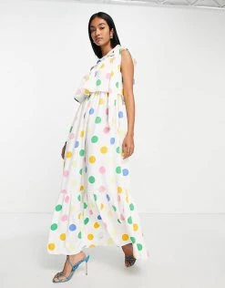 Y.A.S One Shoulder Tiered Maxi Dress In Confetti Polka Dot For Women Confetti Spot -Women's Y.A.S Sales Shop unnamed file 94