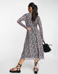 Y.A.S Philly Printed Mesh Midi Dress In Purple For Women Purple Flower Aop -Women's Y.A.S Sales Shop unnamed file 946