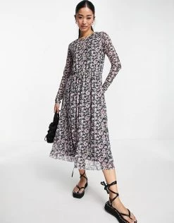 Y.A.S Philly Printed Mesh Midi Dress In Purple For Women Purple Flower Aop -Women's Y.A.S Sales Shop unnamed file 949
