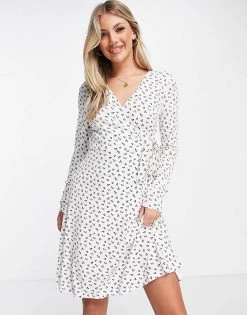 Y.A.S Hannah Printed Jersey Wrap Dress In White For Women Bright White Aop