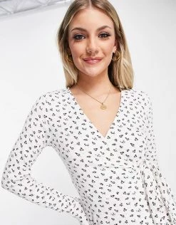 Y.A.S Hannah Printed Jersey Wrap Dress In White For Women Bright White Aop -Women's Y.A.S Sales Shop unnamed file 953