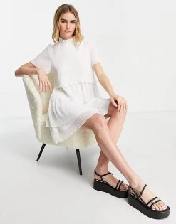 Y.A.S Tiered Mini Dress In White For Women Star White -Women's Y.A.S Sales Shop unnamed file 958