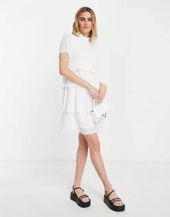 Y.A.S Tiered Mini Dress In White For Women Star White -Women's Y.A.S Sales Shop unnamed file 959