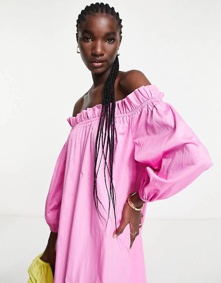 Y.A.S Off The Shoulder Cotton Poplin Dress In Pink For Women Fuchsia Pink 4 Y.A.S Off The Shoulder Cotton Poplin Dress In Pink For Women Fuchsia Pink - Image 2