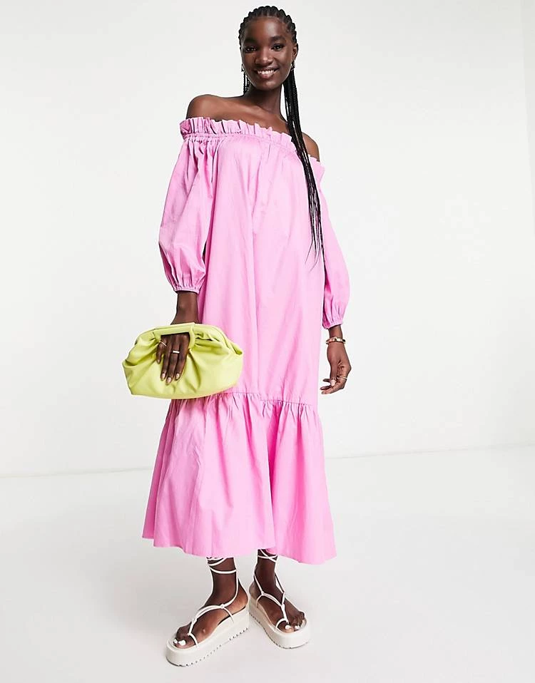 Y.A.S Off The Shoulder Cotton Poplin Dress In Pink For Women Fuchsia Pink 5 Y.A.S Off The Shoulder Cotton Poplin Dress In Pink For Women Fuchsia Pink - Image 3