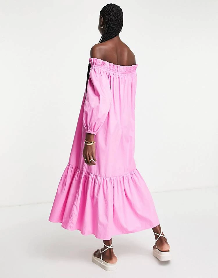 Y.A.S Off The Shoulder Cotton Poplin Dress In Pink For Women Fuchsia Pink 6 Y.A.S Off The Shoulder Cotton Poplin Dress In Pink For Women Fuchsia Pink - Image 4